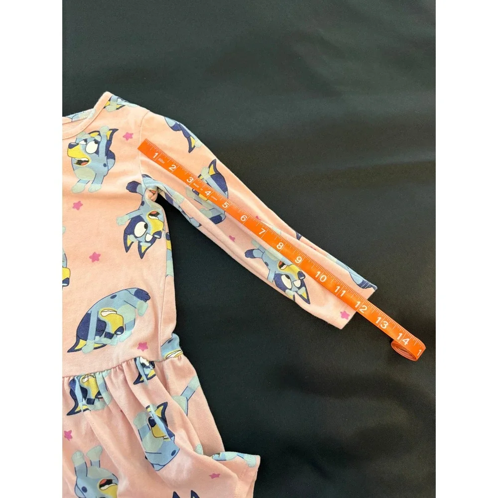 Bluey Girls Pink Long Sleeve Ruffle Skirt Dress Size 4T Cotton Blend FL2483748EY
